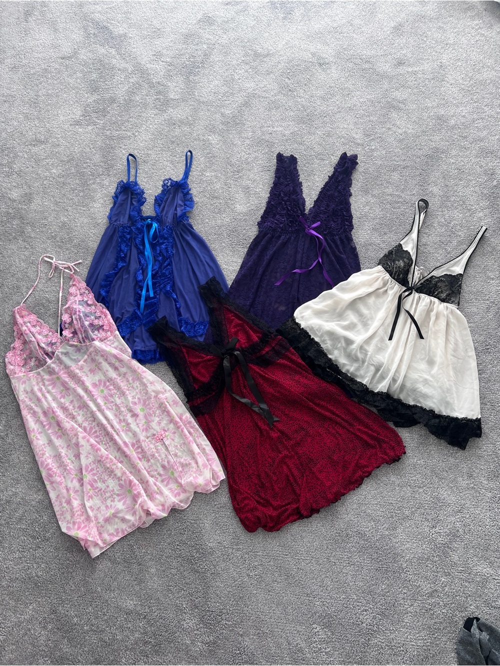 Women's Lace Trim Babydoll Nightdress - White, Red, Blue, Purple, Pink